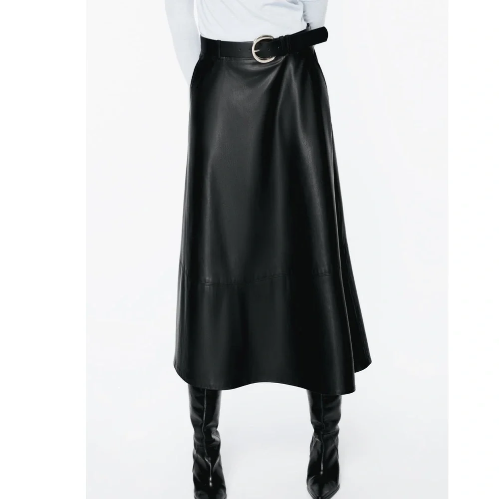 Zara faux leather cape midi skirt